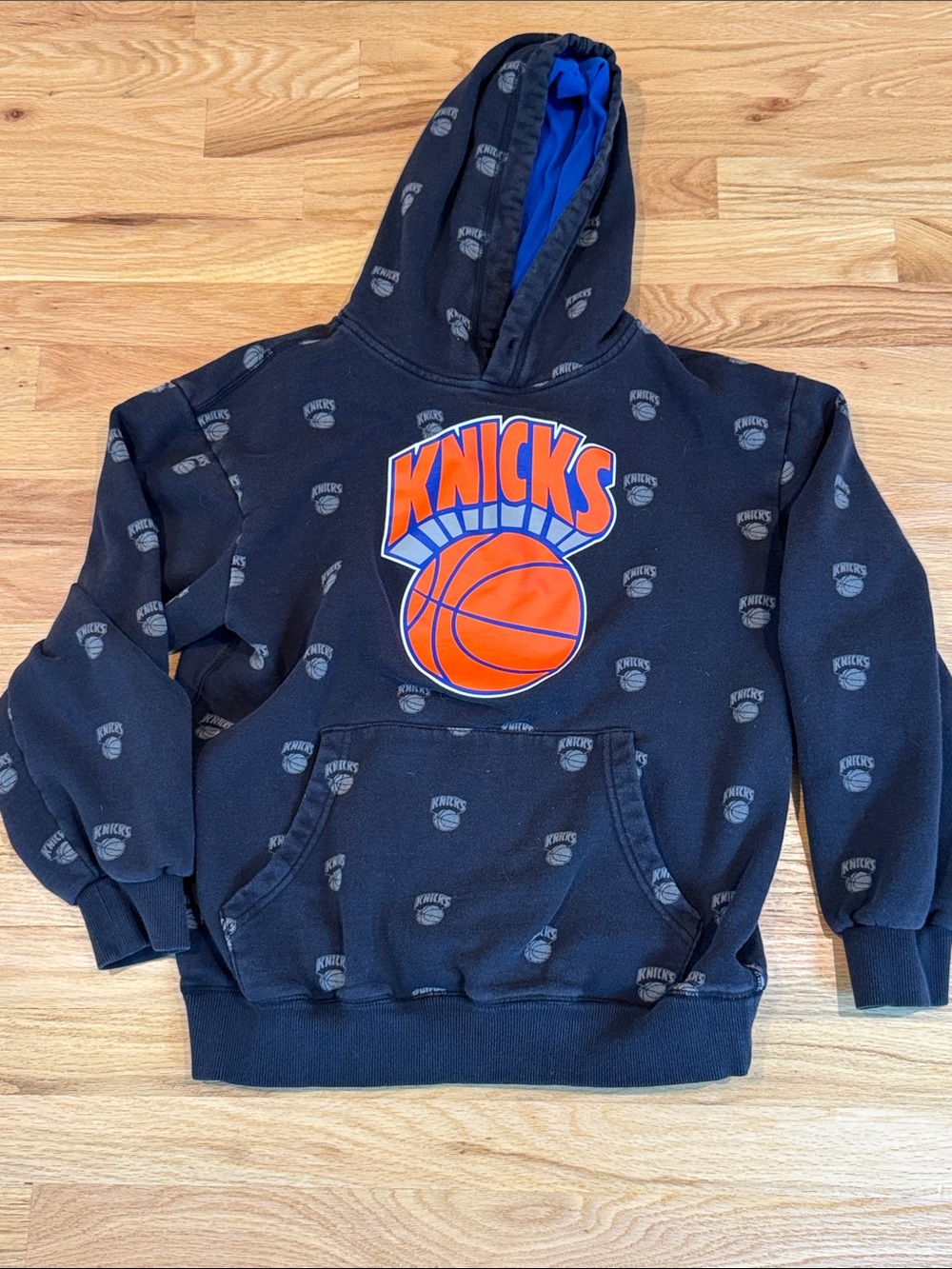 New York Knicks Kids Mitchell and Ness Black Hoodie with Orange Basketball Logo
